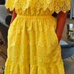 Daisy crochet anglais off-shoulder dress in soft yellow